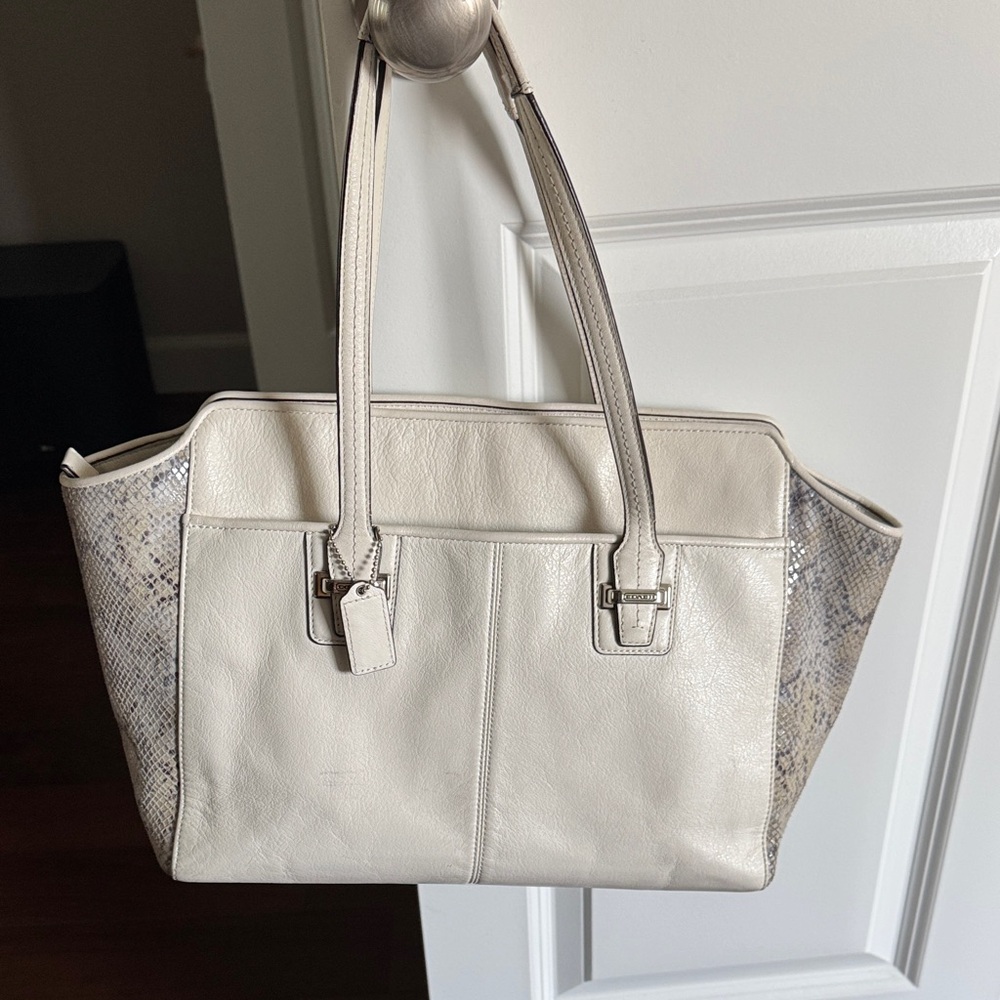 Coach Taylor Python Ivory Mixed Exotic Alexis Carryall Leather Satchel